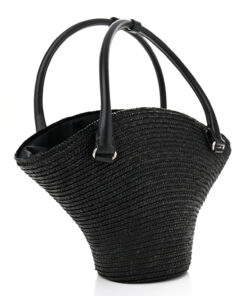 Raffia Woven Medium Basket Tote Black