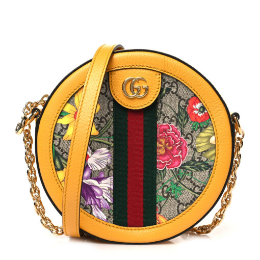 GG Supreme Monogram Flora Web Mini Ophidia Round Shoulder Bag Beige Multicolor Crop