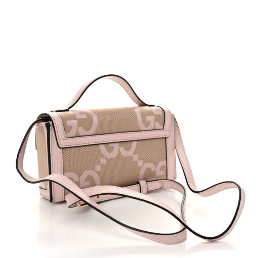 Monogram Jumbo GG Textured Dollar Calfskin Mini Padlock Top Handle Shoulder Bag Beige Perfect Pink