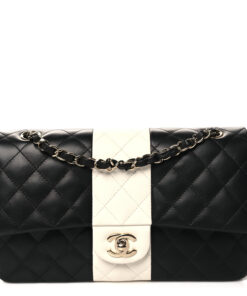 Lambskin Quilted Medium Double Flap – Black & White