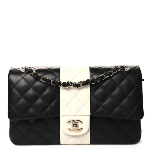 Lambskin Quilted Medium Double Flap – Black & White
