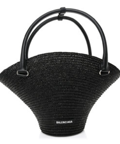 Raffia Woven Medium Basket Tote Black