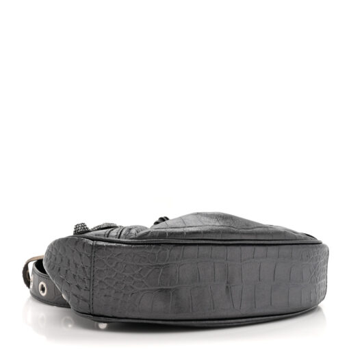 Metallic Calfskin Crocodile Embossed Crystal Le Cagole Shoulder Bag XS Gunmetal