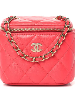 Caviar Quilted Mini Vanity Case With Chain – Red