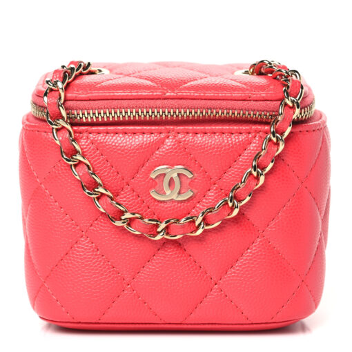 Caviar Quilted Mini Vanity Case With Chain – Red