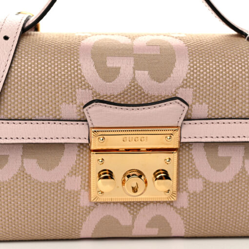 Monogram Jumbo GG Textured Dollar Calfskin Mini Padlock Top Handle Shoulder Bag Beige Perfect Pink
