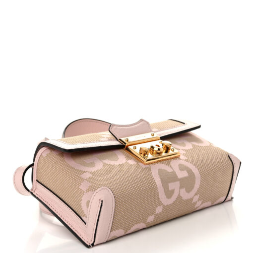 Monogram Jumbo GG Textured Dollar Calfskin Mini Padlock Top Handle Shoulder Bag Beige Perfect Pink