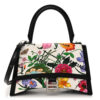 Balenciaga X GUCCI Canvas Boarded Plutone Calfskin Flora Logo Print Small Hourglass Top Handle Bag White Multicolor Black