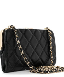 Lambskin Quilted Frame Clutch With Chain Black