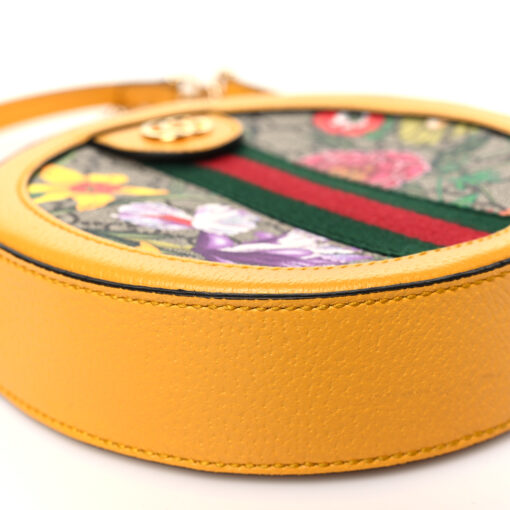 GG Supreme Monogram Flora Web Mini Ophidia Round Shoulder Bag Beige Multicolor Crop