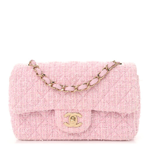 Tweed Quilted Mini Rectangular Flap – Pink