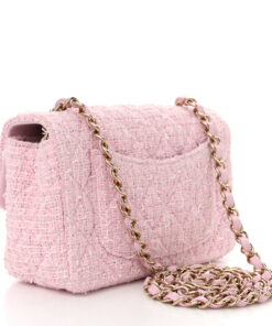 Tweed Quilted Mini Rectangular Flap – Pink