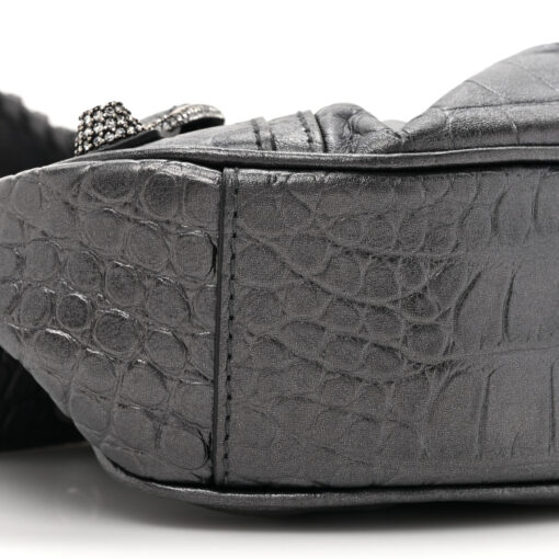 Metallic Calfskin Crocodile Embossed Crystal Le Cagole Shoulder Bag XS Gunmetal