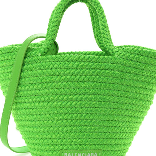 Nylon Lambskin Woven Mini Ibiza Basket With Strap Acid Green