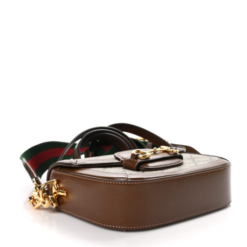 GG Supreme Monogram Web Mini Horsebit 1955 Shoulder Bag Beige Brown Sugar
