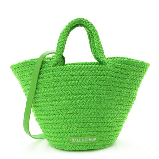 Nylon Lambskin Woven Mini Ibiza Basket With Strap Acid Green