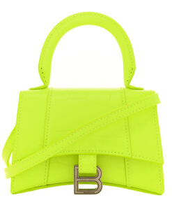 Semi Shiny Calfskin Crocodile Embossed Hourglass Top Handle Bag Mini Fluo Yellow