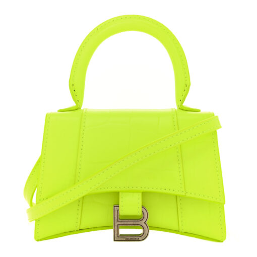 Semi Shiny Calfskin Crocodile Embossed Hourglass Top Handle Bag Mini Fluo Yellow