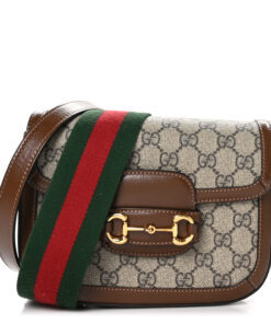 GG Supreme Monogram Web Mini Horsebit 1955 Shoulder Bag Beige Brown Sugar