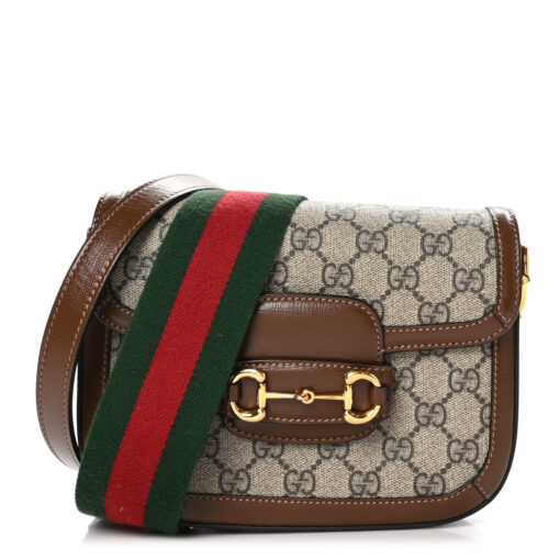 GG Supreme Monogram Web Mini Horsebit 1955 Shoulder Bag Beige Brown Sugar