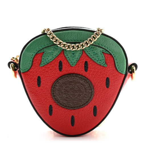 Textured Dollar Calfskin Retro Interlocking G Fruttini Strawberry Mini Crossbody
