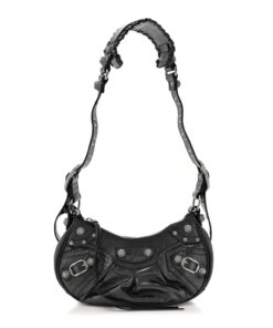 Metallic Calfskin Crocodile Embossed Crystal Le Cagole Shoulder Bag XS Gunmetal