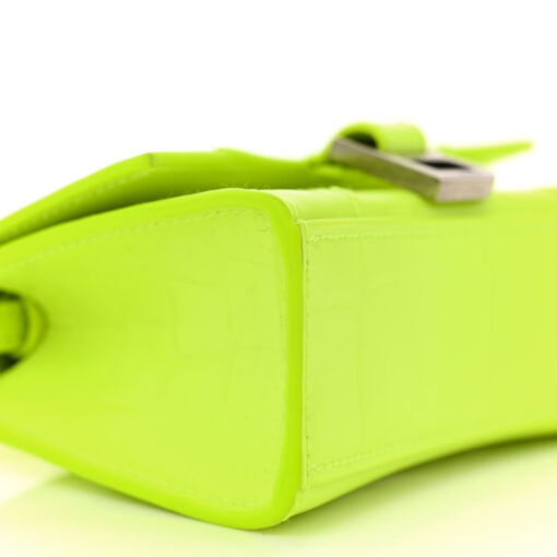 Semi Shiny Calfskin Crocodile Embossed Hourglass Top Handle Bag Mini Fluo Yellow