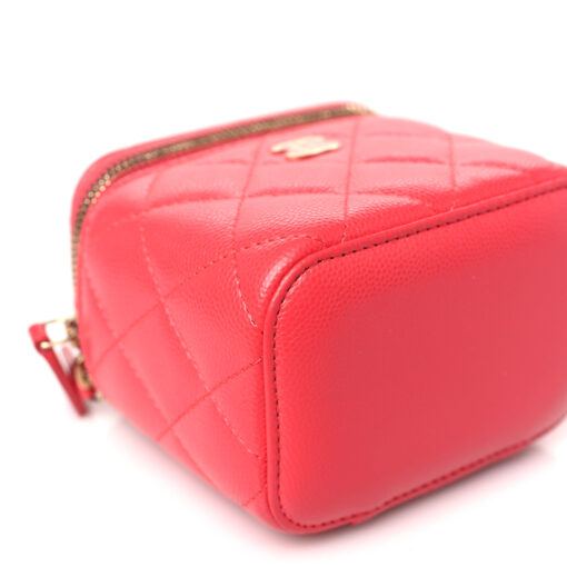 Caviar Quilted Mini Vanity Case With Chain – Red