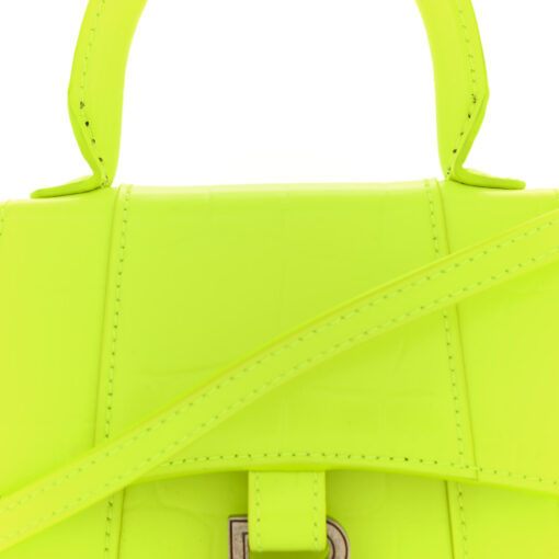 Semi Shiny Calfskin Crocodile Embossed Hourglass Top Handle Bag Mini Fluo Yellow