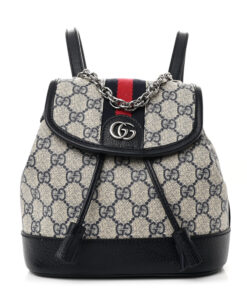 GG Supreme Monogram Textured Dollar Calfskin Web Mini Chain Drawstring Backpack Beige Blue Black