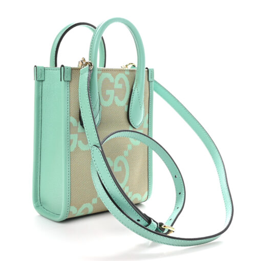 Monogram Jumbo GG Textured Dollar Calfskin Mini Tote Bag Pepperlight Mint