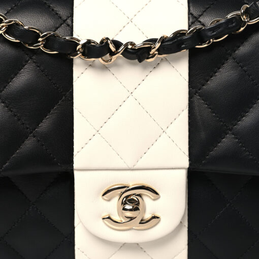 Lambskin Quilted Medium Double Flap – Black & White