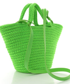 Nylon Lambskin Woven Mini Ibiza Basket With Strap Acid Green