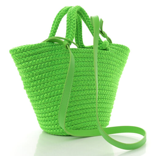 Nylon Lambskin Woven Mini Ibiza Basket With Strap Acid Green