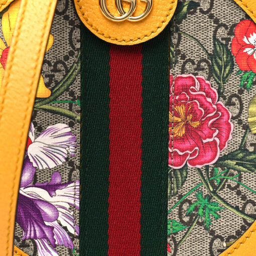 GG Supreme Monogram Flora Web Mini Ophidia Round Shoulder Bag Beige Multicolor Crop
