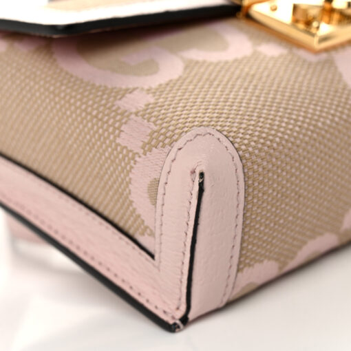 Monogram Jumbo GG Textured Dollar Calfskin Mini Padlock Top Handle Shoulder Bag Beige Perfect Pink