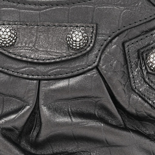 Metallic Calfskin Crocodile Embossed Crystal Le Cagole Shoulder Bag XS Gunmetal