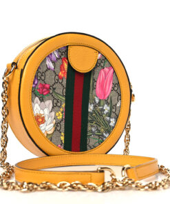 GG Supreme Monogram Flora Web Mini Ophidia Round Shoulder Bag Beige Multicolor Crop