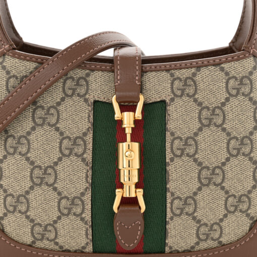 GG Supreme Monogram Azalea Calfskin Web Mini Jackie 1961 Hobo Beige Ebony Brown Sugar
