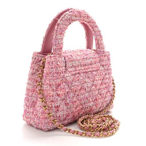 Tweed Quilted Nano Kelly Shopper – Pink