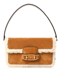 Suede Shearling Horsebit Mini 1955 Shoulder Bag Honey Beige Milk
