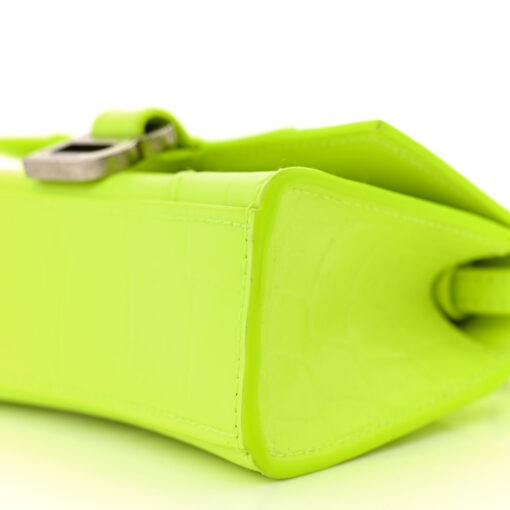 Semi Shiny Calfskin Crocodile Embossed Hourglass Top Handle Bag Mini Fluo Yellow