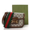 GG Supreme Monogram Web Mini Horsebit 1955 Shoulder Bag Beige Brown Sugar