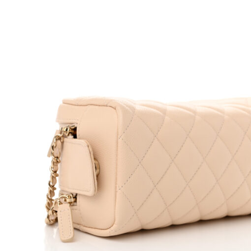 Caviar Quilted Toiletry Case With Chain Beige