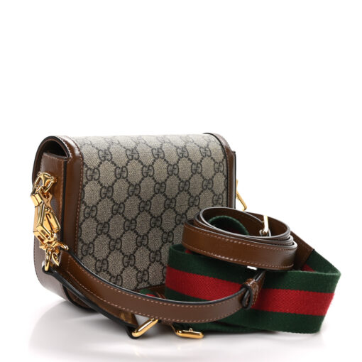 GG Supreme Monogram Web Mini Horsebit 1955 Shoulder Bag Beige Brown Sugar