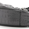 Metallic Calfskin Crocodile Embossed Crystal Le Cagole Shoulder Bag XS Gunmetal