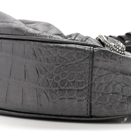 Metallic Calfskin Crocodile Embossed Crystal Le Cagole Shoulder Bag XS Gunmetal