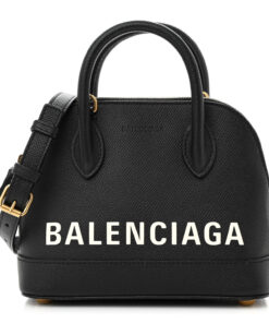 Signature Grained Calfskin XXS Ville Top Handle Bag Black White