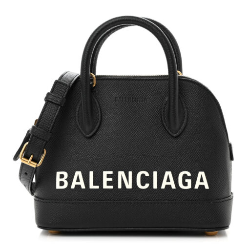 Signature Grained Calfskin XXS Ville Top Handle Bag Black White