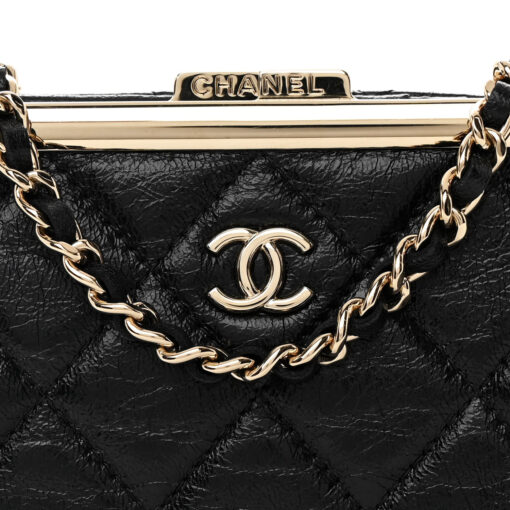 Lambskin Quilted Frame Clutch With Chain Black